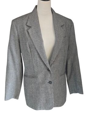 Vintage 80s Sag Harbor Prophecy Gray Glen Plaid Wool Blazer Women's L USA